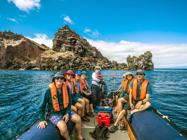 Guests on a panga ride in the Galapagos islands.