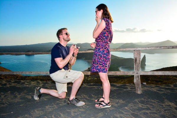 Couple getting engaged in the Galapagos Islands