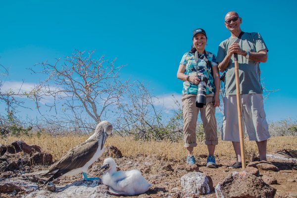 Couple with blue-footed boobies